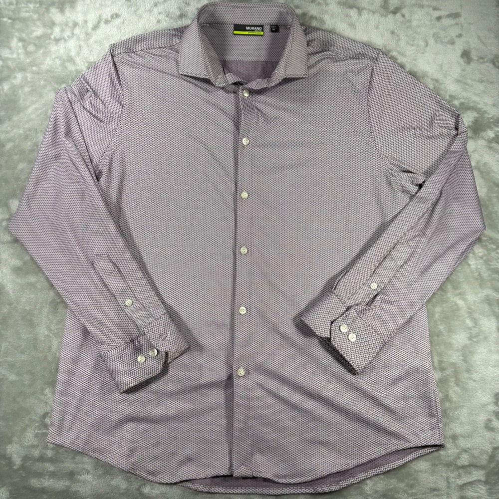 Murano Performance Men XL Slim Fit ButtonDown Shirt Purple Micro Pattern Stretch